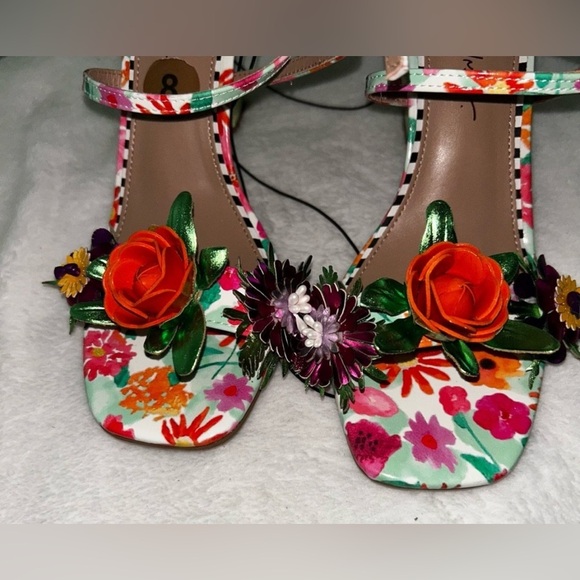 Betsey Johnson Pink and Orange Strappy Floral Heels - Picture 3 of 5
